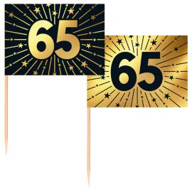 Partypicks 65 &aring;r Guld/Sort 50-pak