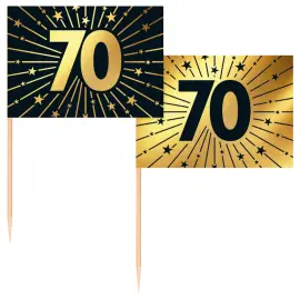 Partypicks 70 år Guld/Sort 50-pak