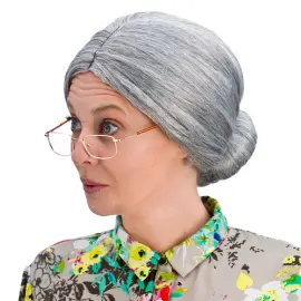 Granny Bun Grå Gammel Dame Paryk