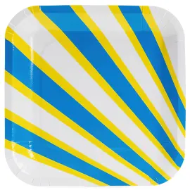 Stribede Paptallerkender Blå og Gul