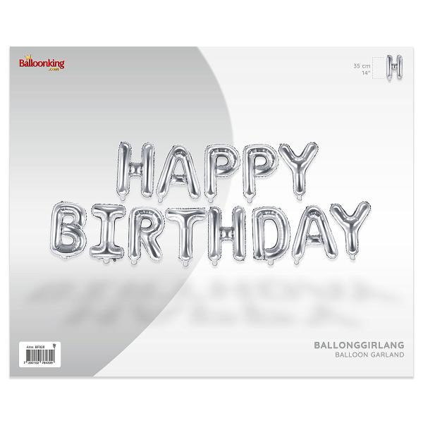 Ballonguirlande Happy Birthday Sølv