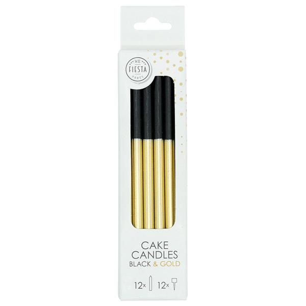 Kagelys Sort/Guld 9,5 cm 12-pak