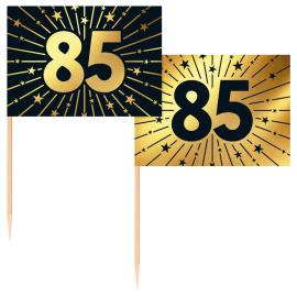 Partypicks 85 år Guld/Sort 50-pak