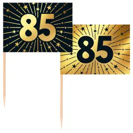 Partypicks 85 år Guld/Sort 50-pak