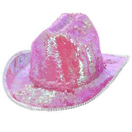 Cowboyhat Pailletter Iridescent Lyserød