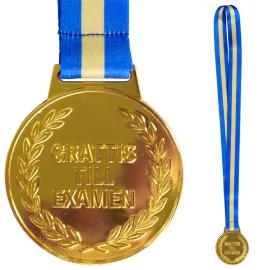 Guldmedalje med B&aring;nd Grattis Till Examen 6,3 cm