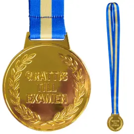 Guldmedalje med B&aring;nd Grattis Till Examen 6,3 cm