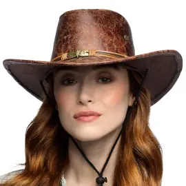 L&aelig;der Cowboyhat Brun