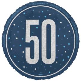 Rund Folieballon med Tallet 50 M&oslash;rkebl&aring; 45,7 cm