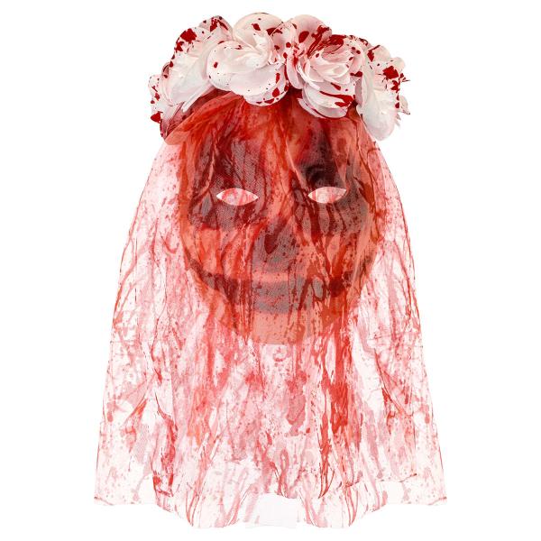 Maske Blodig Brud med Blomster og Slør