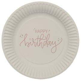 Paptallerkener Happy Birthday Cremehvid/Cremelyserød 8-pak