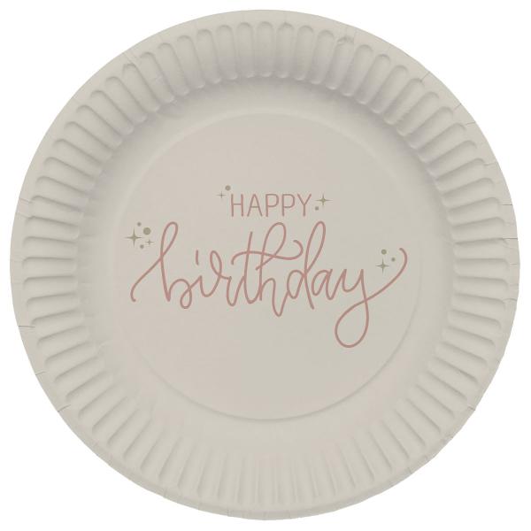 Paptallerkener Happy Birthday Cremehvid/Cremelyserød 8-pak
