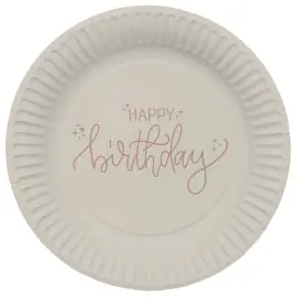 Paptallerkener Happy Birthday Cremehvid/Cremelyserød 8-pak