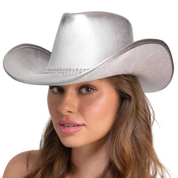 Cowboyhat med Strass Sølv