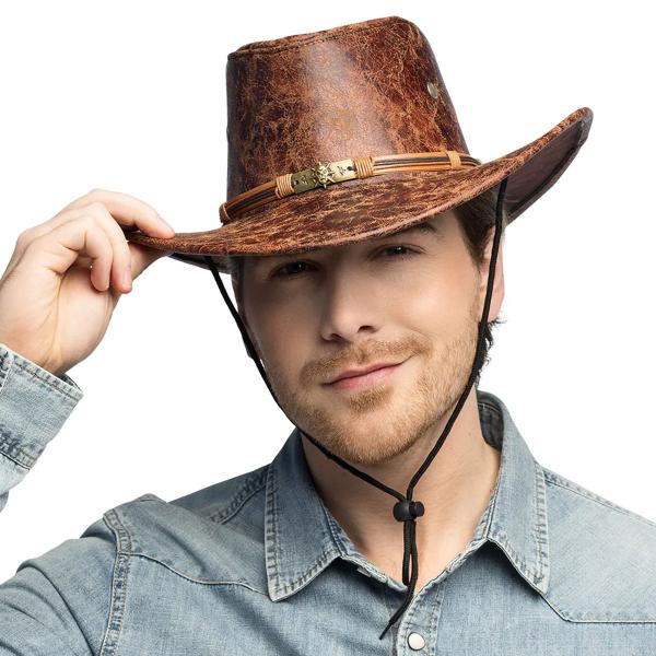 Læder Cowboyhat Brun