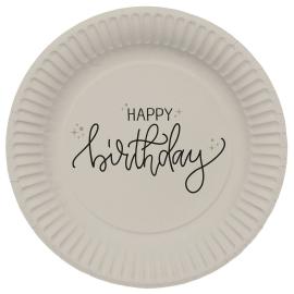 Paptallerkener Happy Birthday Cremehvid/Sort 8-pak