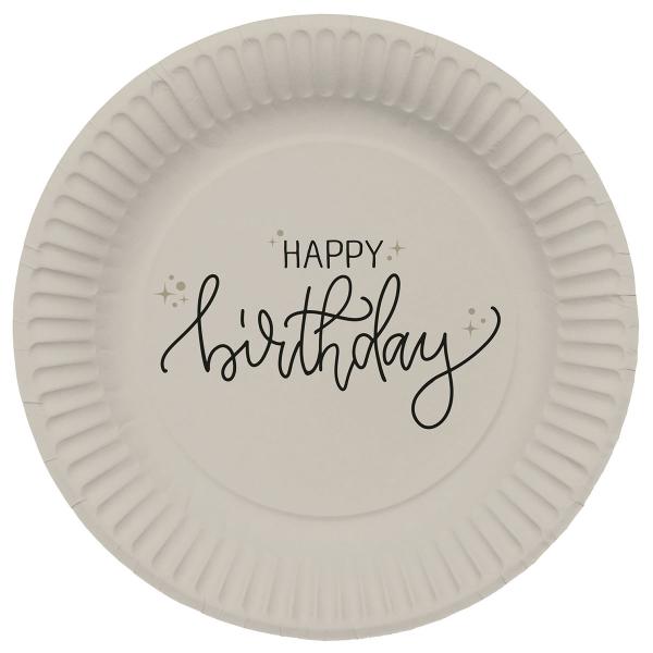 Paptallerkener Happy Birthday Cremehvid/Sort 8-pak