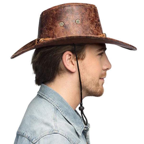 Læder Cowboyhat Brun