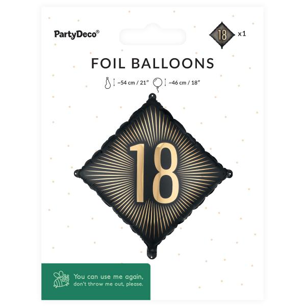 Folieballon 18 Sort/Guld 46 cm