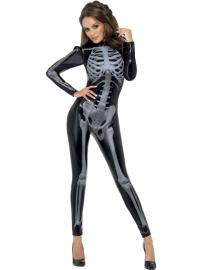 Sort Skelet Catsuit Kostume