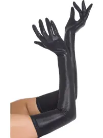 Sorte Lange Handsker med Wet Look