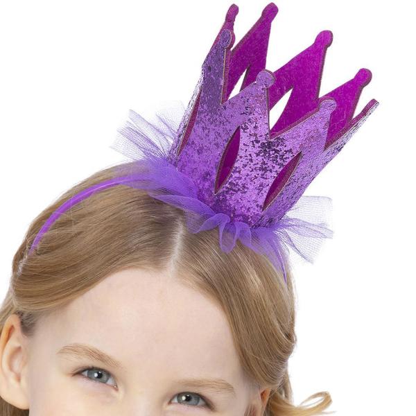 Hårbøjle Krone med Glitter Lilla Børn