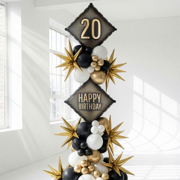 Folieballon 20 Sort/Guld 46 cm
