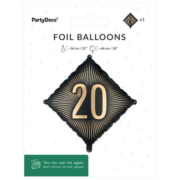 Folieballon 20 Sort/Guld 46 cm