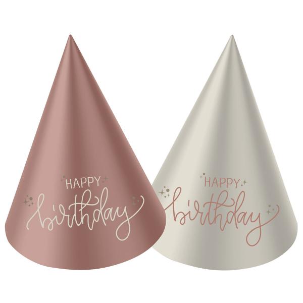 Festhatte Happy Birthday Cremelyserød/Cremehvid 6-pak