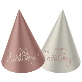 Festhatte Happy Birthday Cremelyserød/Cremehvid 6-pak