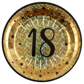 Paptallerkener 18 &Aring;r Birthday Party Guld