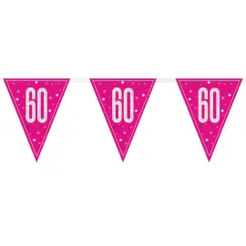 Flagguirlande 60 år Pink & Sølv