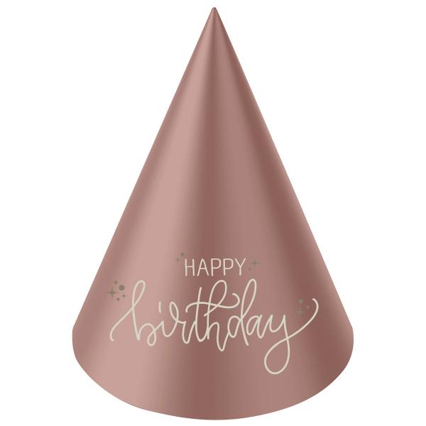 Festhatte Happy Birthday Cremelyserød/Cremehvid 6-pak