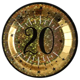 Paptallerkener 20 År Birthday Party Guld