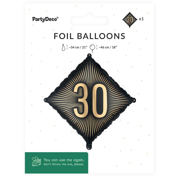 Folieballon 30 Sort/Guld 46 cm