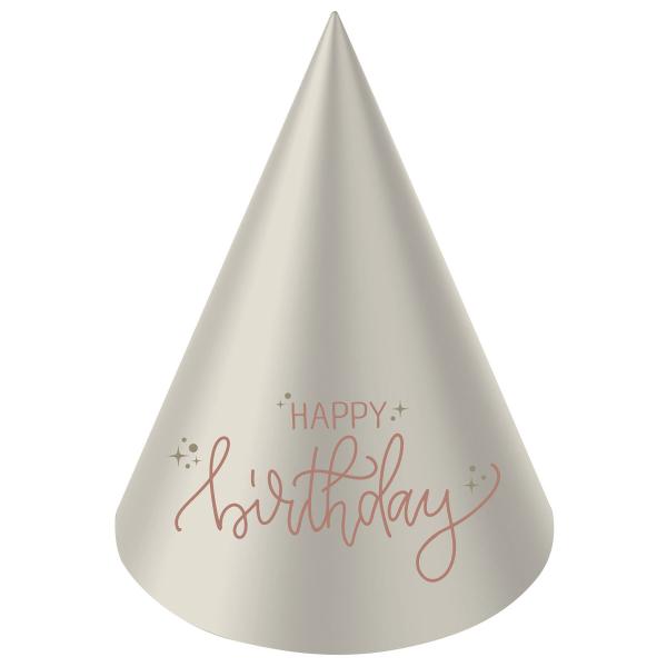 Festhatte Happy Birthday Cremelyserød/Cremehvid 6-pak
