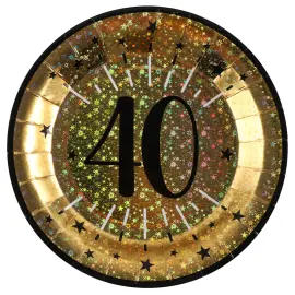 Paptallerkener 40 År Birthday Party Guld