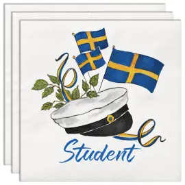 Papirservietter Studenterhue/Sverigeflager 33 cm 20-pak