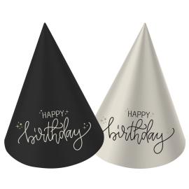 Festhatte Happy Birthday Sort/Cremehvid 6-pak