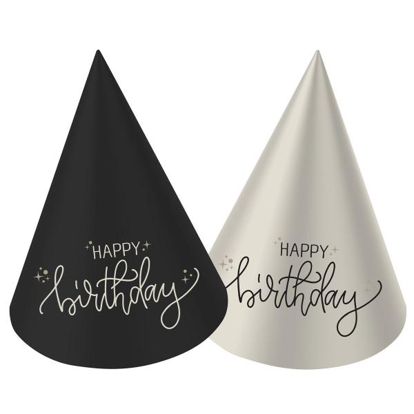 Festhatte Happy Birthday Sort/Cremehvid 6-pak