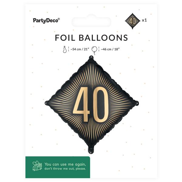 Folieballon 40 Sort/Guld 46 cm