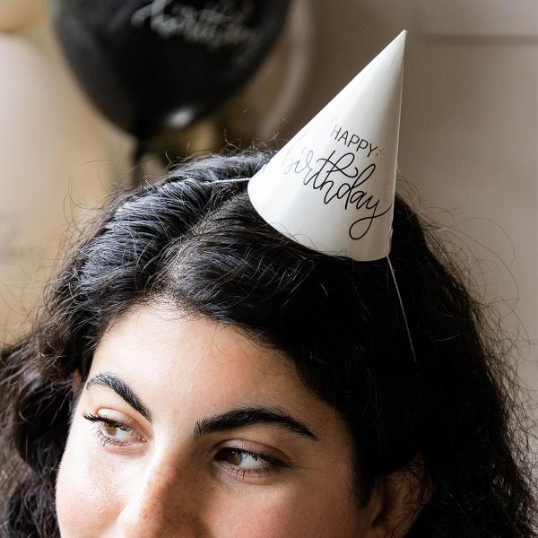 Festhatte Happy Birthday Sort/Cremehvid 6-pak