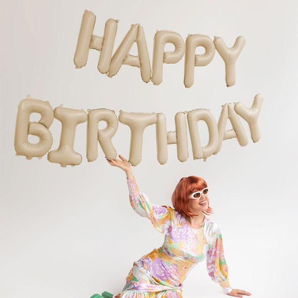 Happy Birthday Ballonguirlande Beige