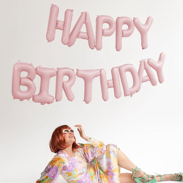 Happy Birthday Ballonguirlande Lyserød