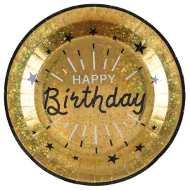 Paptallerkener Happy Birthday Party Guld