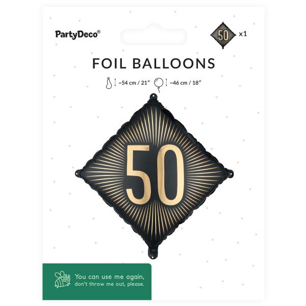 Folieballon 50 Sort/Guld 46 cm