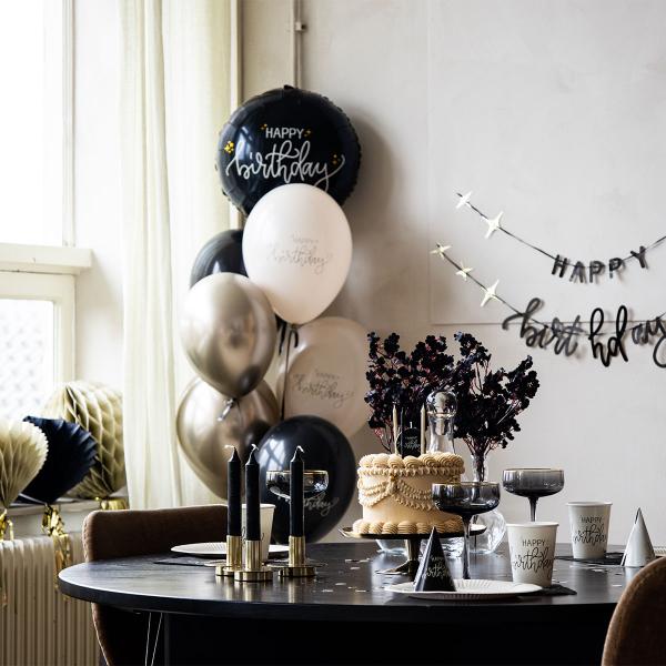 Festhatte Happy Birthday Sort/Cremehvid 6-pak