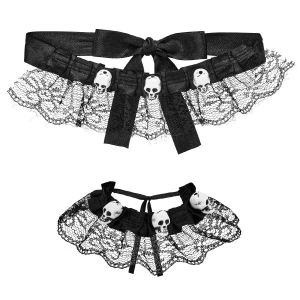 Choker og Armbånd med Dødningehoveder Sort