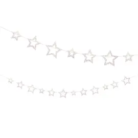 Guirlande Hvide Stjerner med Lyser&oslash;dt Glitter