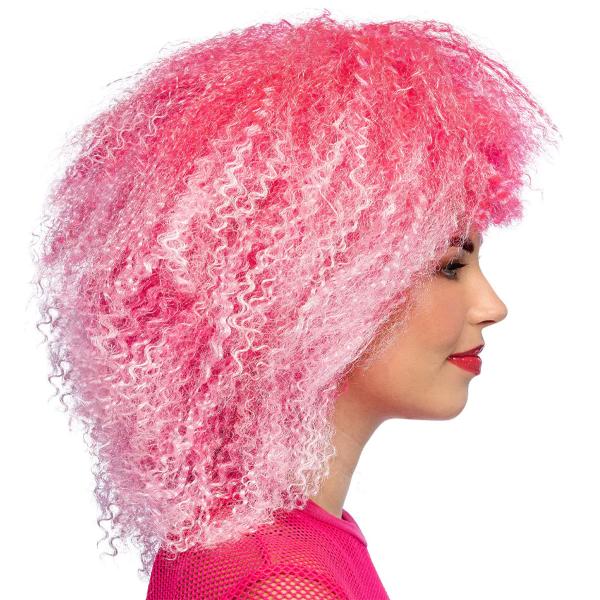 Krøllet Paryk Neonlyserød